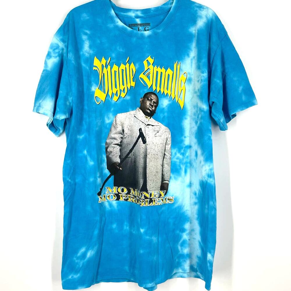 Biggie Smalls Mo Money Mo Problems T-Shirt Blue‎ Tie Dye Large